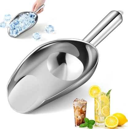 18oz Stainless Steel Ice Scoop for Freezer – Dishwasher Safe Metal Scooper with Long Handle for Ice Machines, Buckets, Dog Food, Flour, and Canisters – Ideal for Bar, Parties & Weddings
