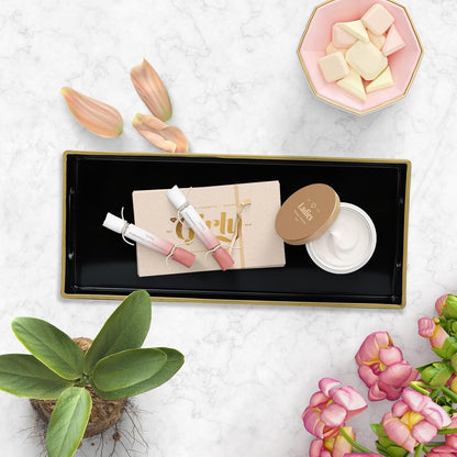 Black Vanity Tray with Handles, Decorative Tray Desktop Storage Organizer for Bathroom, Living Room, 5.9"*13.7"