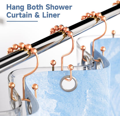 Titanker Shower Curtain Hooks Rings Rust Resistant Metal Double Glide Shower Hooks Rings for Bathroom Shower Rods Curtains, Set of 12 Hooks - Rose Gold