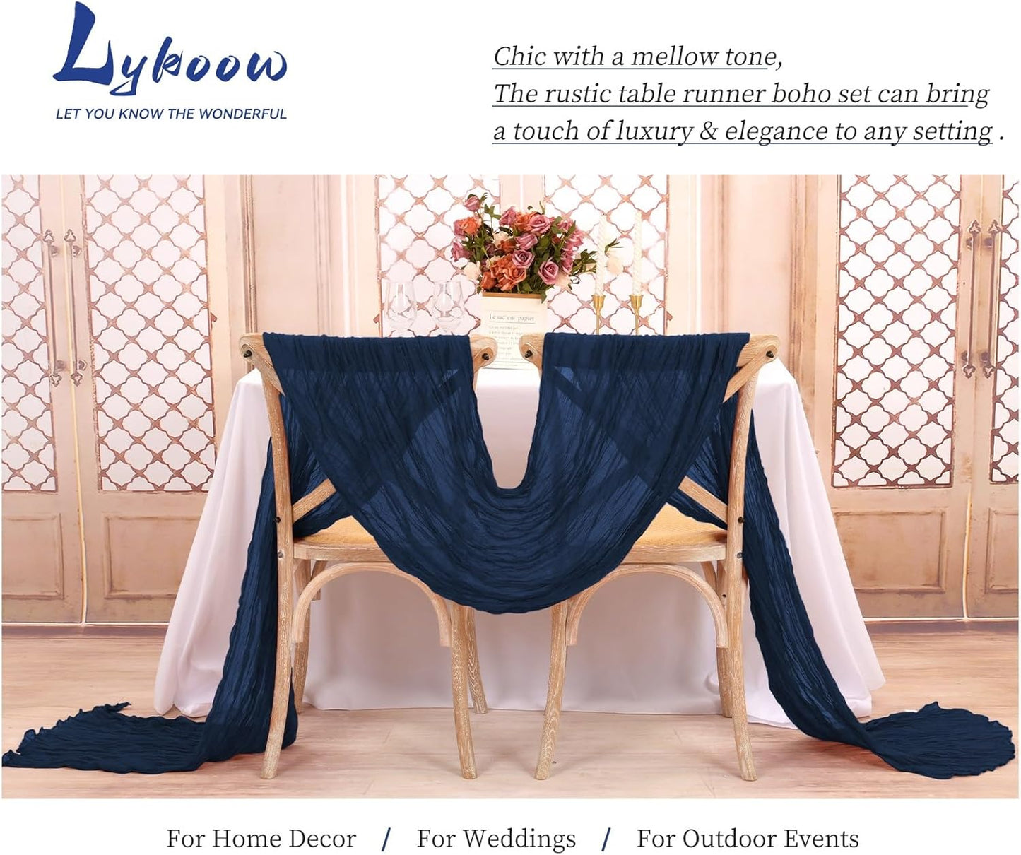 24 Packs Cheesecloth Table Runner Navy Blue,10 Ft Rustic Gauze Boho Wedding Table Runner Decoration, Wedding Table Decor Table Cloth for Wedding Party Bridal Shower Table,21.5x120in