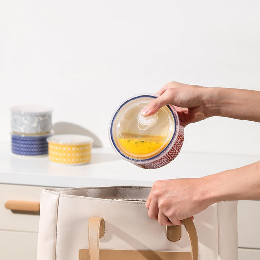 Selamica Ceramic Bowls with Lids,14 OZ Small Serving Bowls with Lids for Lunch Picnic Microwave Safe, 5 Inch Kitchen Food Storage Bowls Set of 4 for Prep, Salad, Pasta, Cereal, Assorted Colors