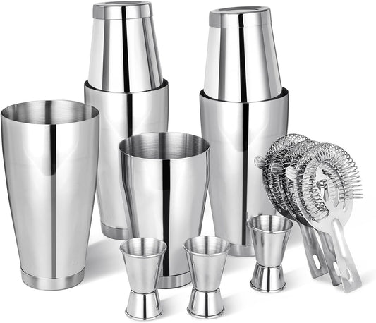 Boston Shaker Cocktail Set Bartender Kit, 12 Pcs Drink Shaker with Strainer Bartending Martini Shaker Tin with 18oz & 28oz Mixed Alcohol Shaker Professional Stainless Steel Bar Tool for Beginner