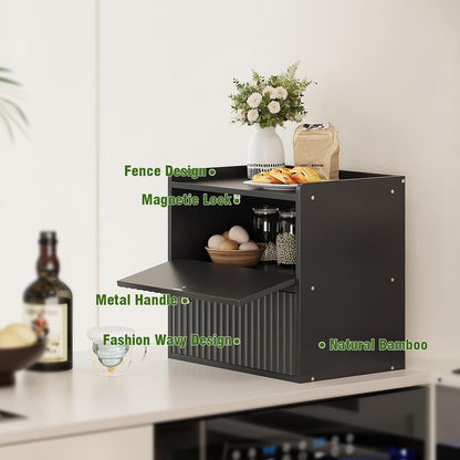 Rustic Bread Box for Kitchen Countertop Bamboo Bread Storage Container Bin Double Layer BreadBox Farmhouse Large Capacity Food Organizer Black