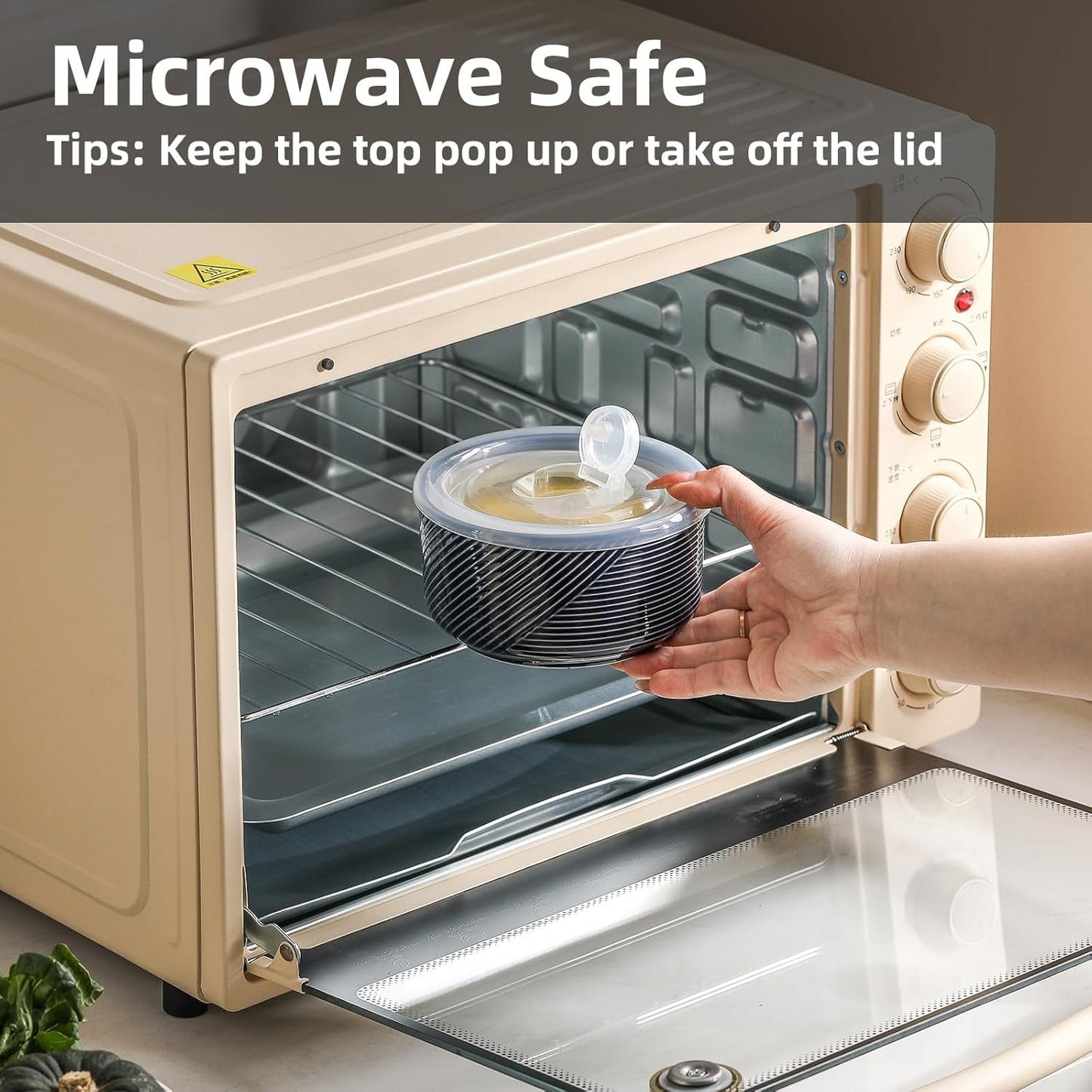 Ceramic Nesting Bowls with Lid: Microwave Safe Food Storage Containers for Work Lunch Picnic Camping Meal Prep Soup Salad Cereal Leftovers - 5 & 6 Inch, 20 & 32 oz, Set of 2, Navy