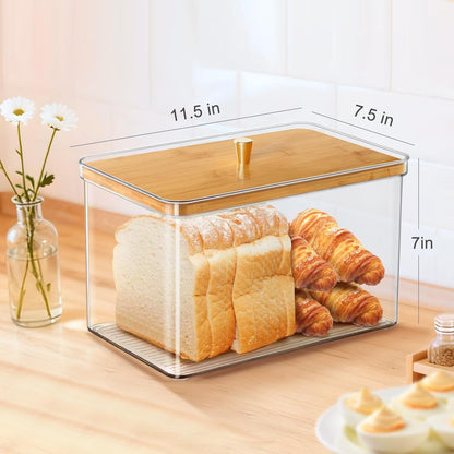 Hudgan Breadbox for Kitchen Countertop, Bread Storage Container with Bamboo Lid for Homemade Bread,Toast, Bagel, Donut, Cookies and Baguette, Large Corner Breadbox Keeper for Muffin