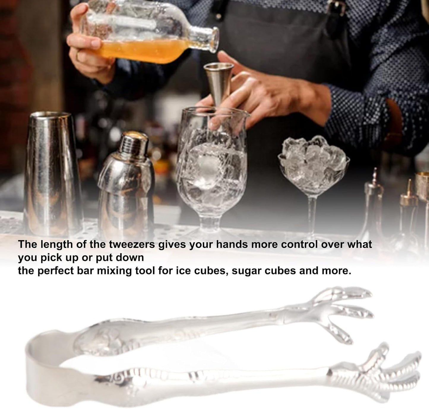 Eagle Claw Style Ice Tongs, Stainless Steel Prevents Slipping Eagle Claw Serving Tongs for Home Bar Sugar Cubes