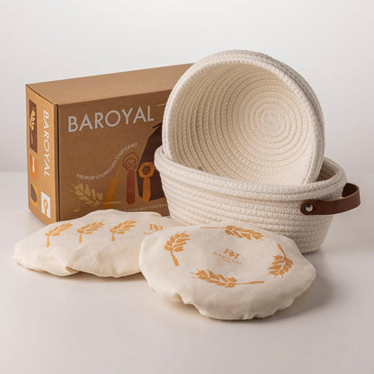 Crispier Crust Cotton Rope Banneton Bread Proofing Basket Set, Oval & Round Bread Baskets with Liners & Covers for Artisan Bread Baking, Sourdough Bread Baking Supplies(Off White)