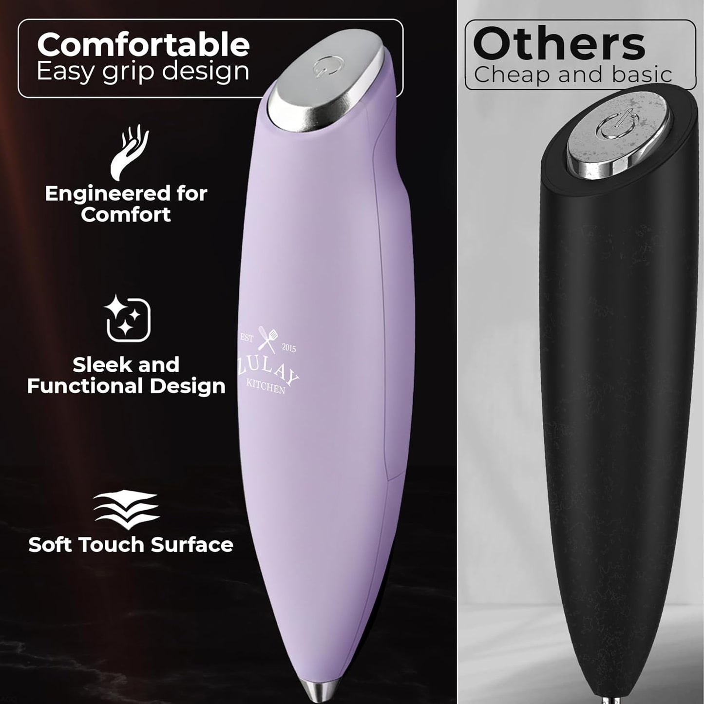 Zulay Kitchen Patented Tornado Triple Whisk Milk Frother with 4 Duracell Batteries – Handheld Foam Maker for Coffee, Lattes, Matcha & Hot Chocolate – Rich, Creamy Froth in Seconds