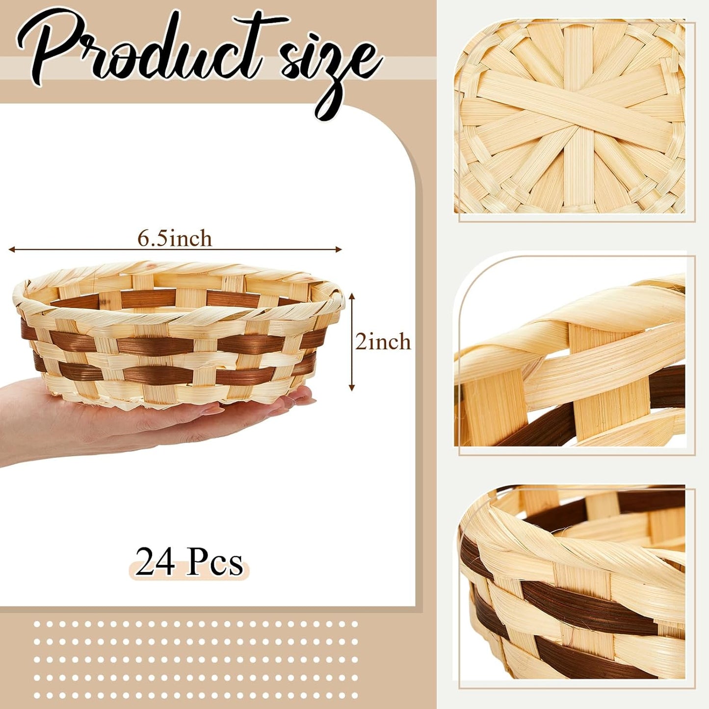 Sintuff 60 Pcs Small Woven Basket Round Bamboo Gift Baskets 6. 5 x 2 Inches Wicker Berry Bread Fruit Basket Empty Food Serving Baskets for Picnic Kitchen Restaurant