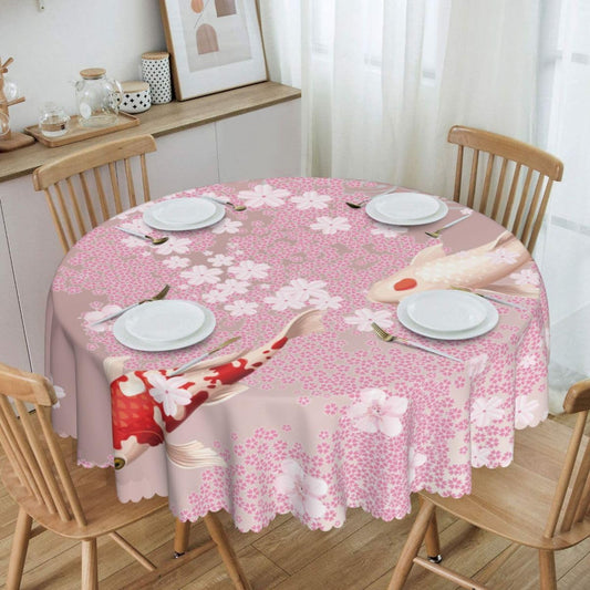 Cherry Blossom Tablecloth, Pink Floral Watercolor Japanese Asian Style Farmhouse Water Resisitant Wipeable Table Cover for Dining Kitchen Living Room Home Party Holiday Decor 70 inch Round