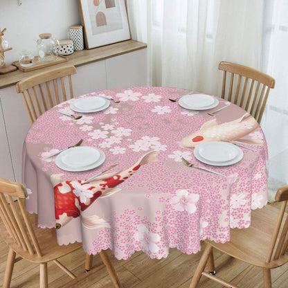 Cherry Blossom Tablecloth, Pink Floral Watercolor Japanese Asian Style Farmhouse Water Resisitant Wipeable Table Cover for Dining Kitchen Living Room Home Party Holiday Decor 36 inch Round