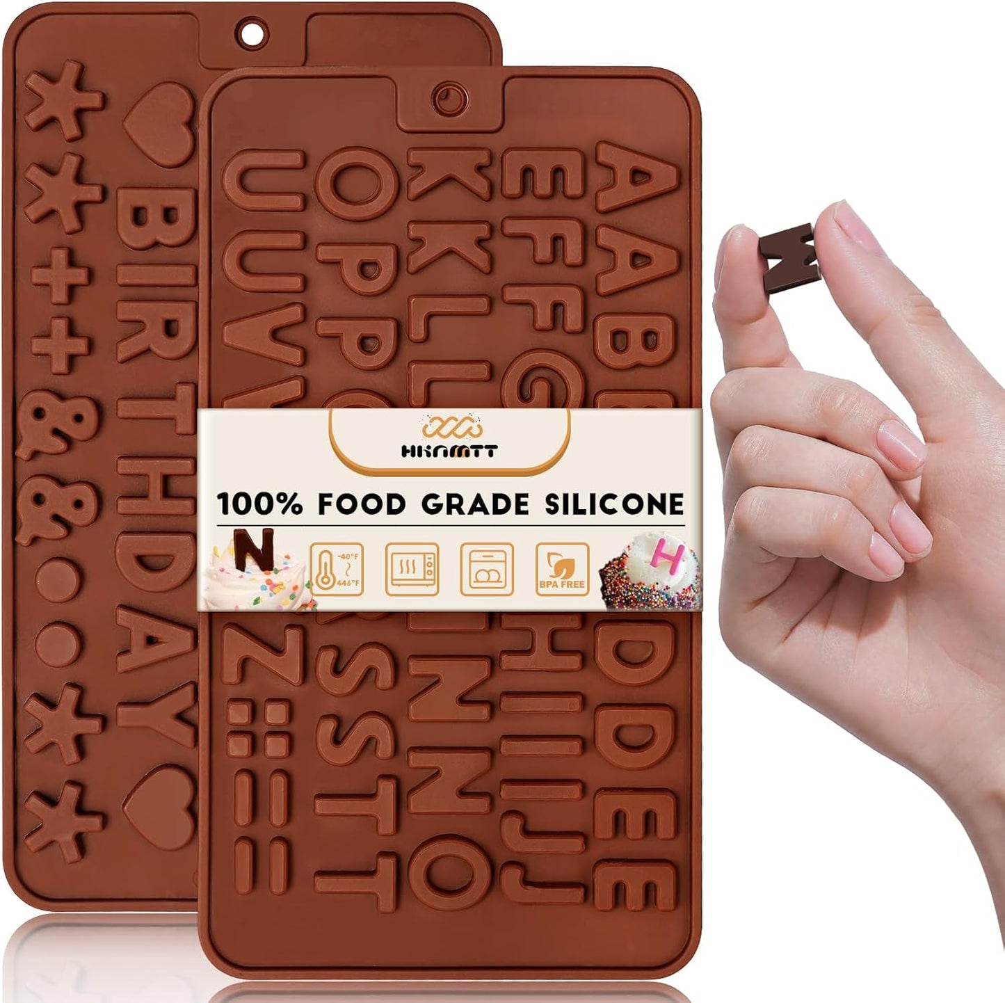 HKNMTT Letter Molds Silicone for Chocolate 2PCS, Small Mini Size for Alphabet Decorating Birthday Cake Strawberries Lollipop Fondant, Heart Shaped Gift Choice, Non-stick BPA Free Moulds