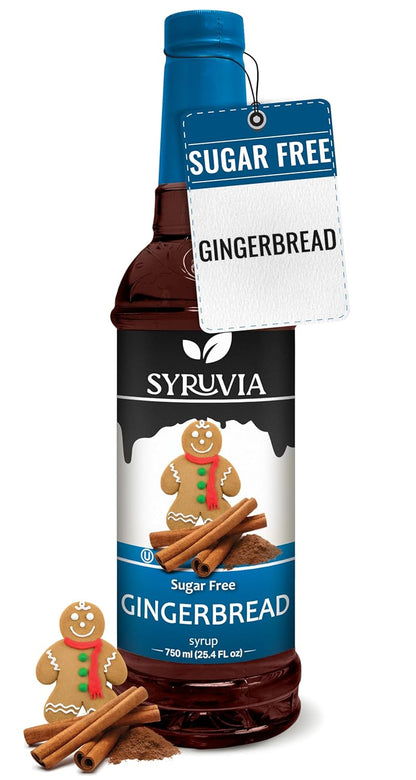 Syruvia Sugar Free Gingerbread Syrup for Coffee, Flavored Syrup for Drinks, Lattes, and Desserts – 25.4 fl oz