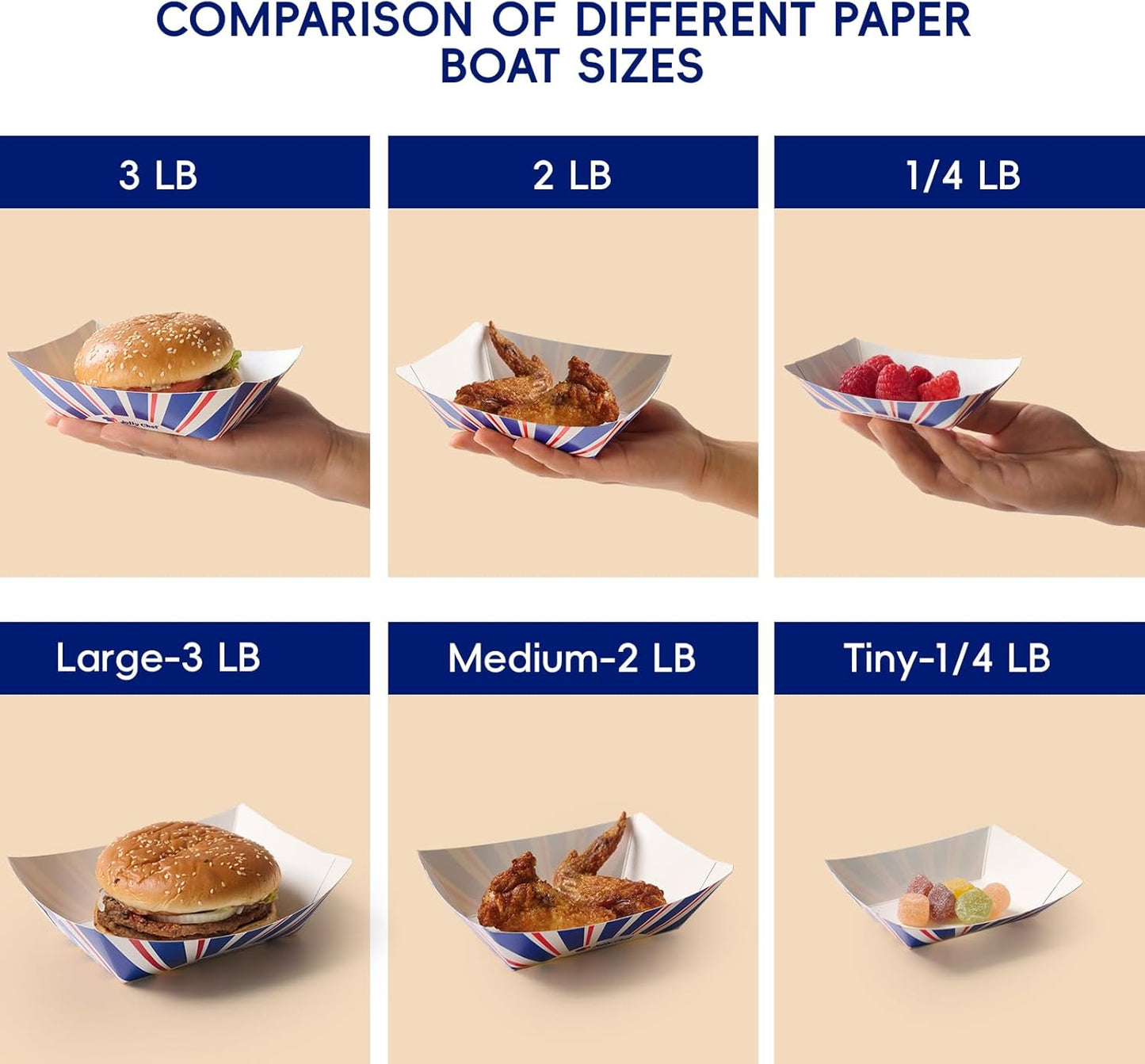 JOLLY CHEF 2lb Paper Food Trays, 250 Pack Paper Food Boats Disposable Serving Boats,Food Holder Trays for Snacks French Fries Nachos Hot Dog Tacos BBQ Party