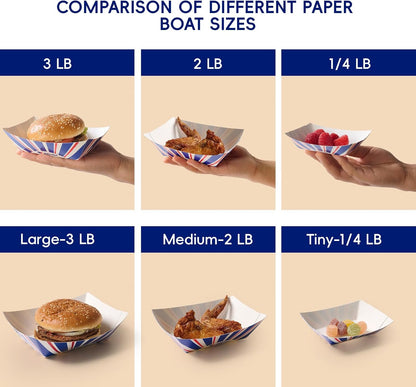 JOLLY CHEF 2lb Paper Food Trays, 250 Pack Paper Food Boats Disposable Serving Boats,Food Holder Trays for Snacks French Fries Nachos Hot Dog Tacos BBQ Party