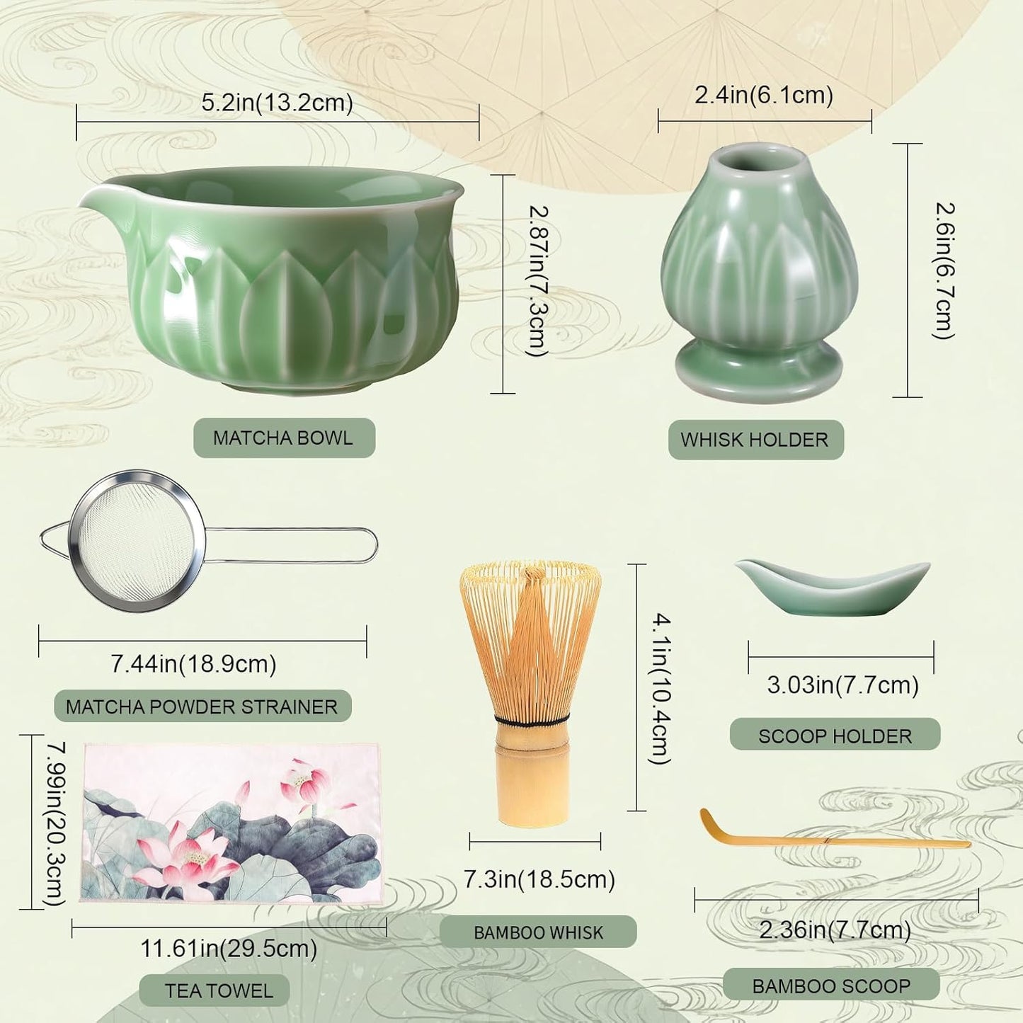 ZentButCool Matcha Set Includes Ceramic Matcha Bowl, Bamboo Whisk (Chasen), Scoop, Stainless Steel Matcha Sifter, And Whisk Holder (Off - White)