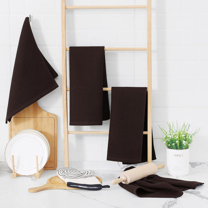 Homaxy 100% Cotton Waffle Weave Kitchen Dish Towels, Ultra Soft Absorbent Quick Drying Cleaning Towel, 13 x 28 Inches, 8-Pack, Dark Brown