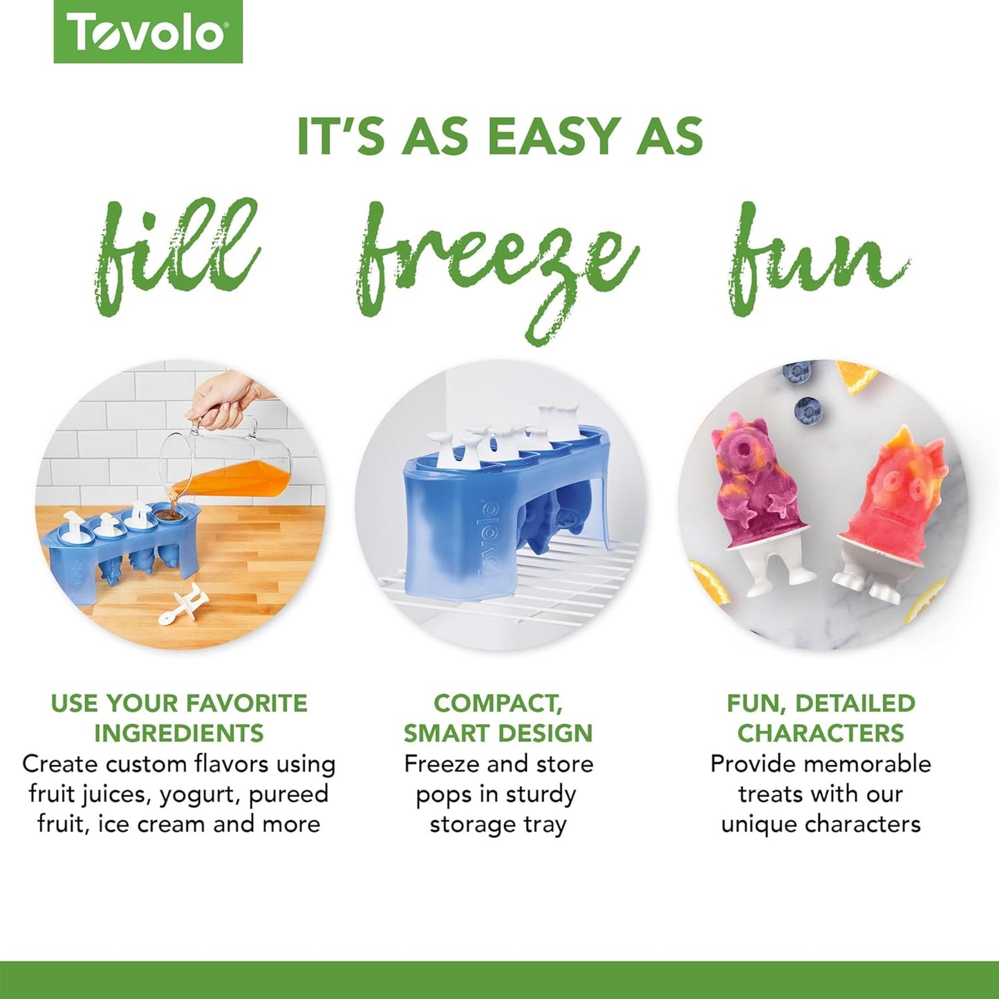 Tovolo Monsters Ice Pop Flexible Silicone Molds, 4 Monster Popsicle Characters, Dishwasher Safe - Set of 4