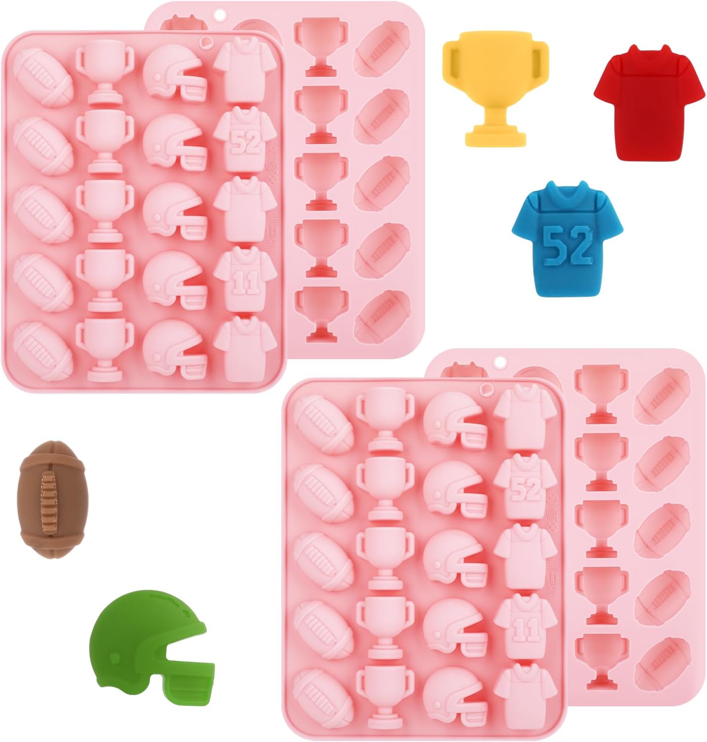 4 PCS Football Cake Chocolate Mold, 20 Cavites Football Silicone Cake Pop Molds Candy Mould Shaped with Helmet Football Cake Pan for Jello, Silicone Chocolate Molds,Ice Cube, Cupcake Decorations