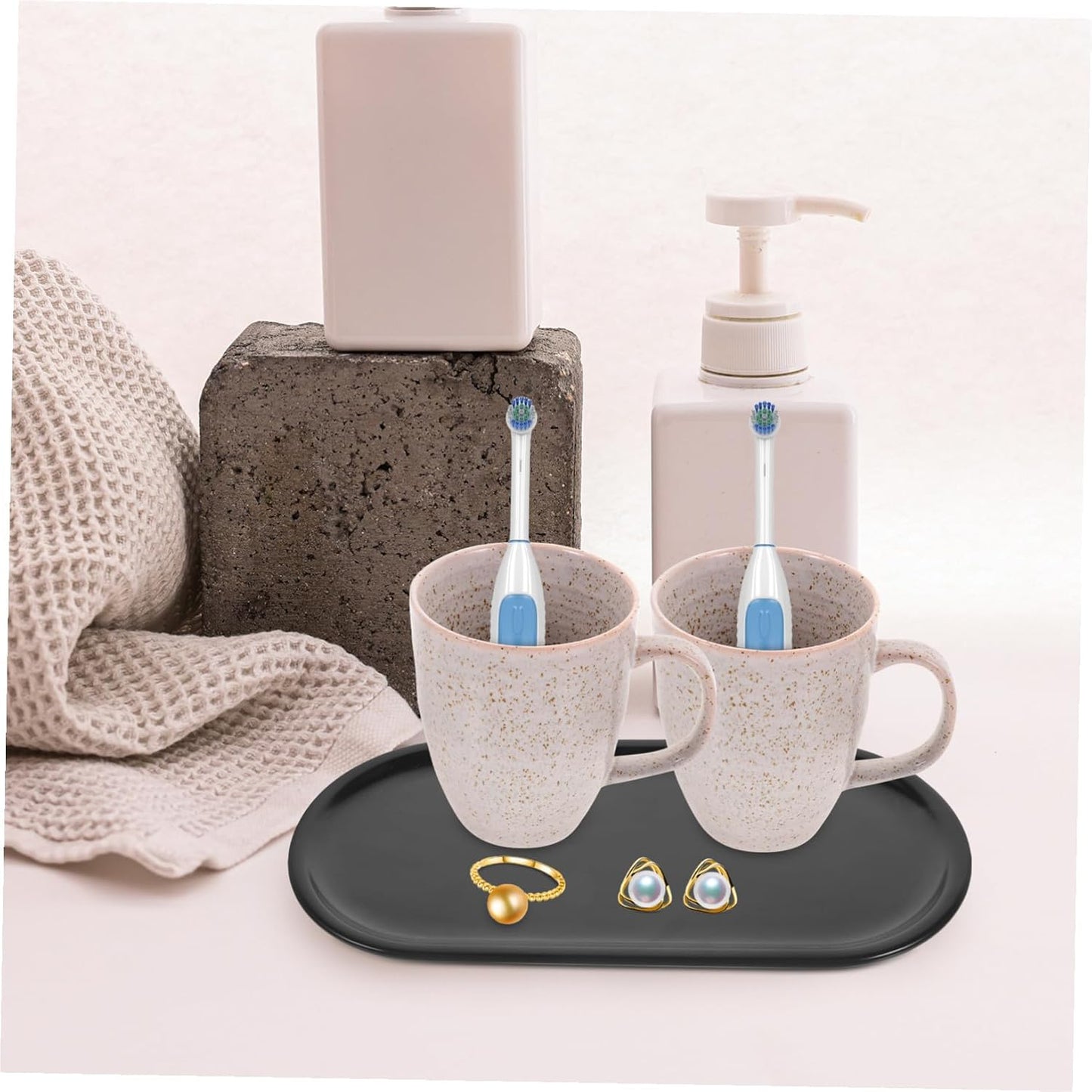 Uonlytech Oval Ceramic Vanity Tray Decorative Storage Organizer for Bathroom Dresser Countertop Perfume Jewelry Holder Space-Saving Multifunctional