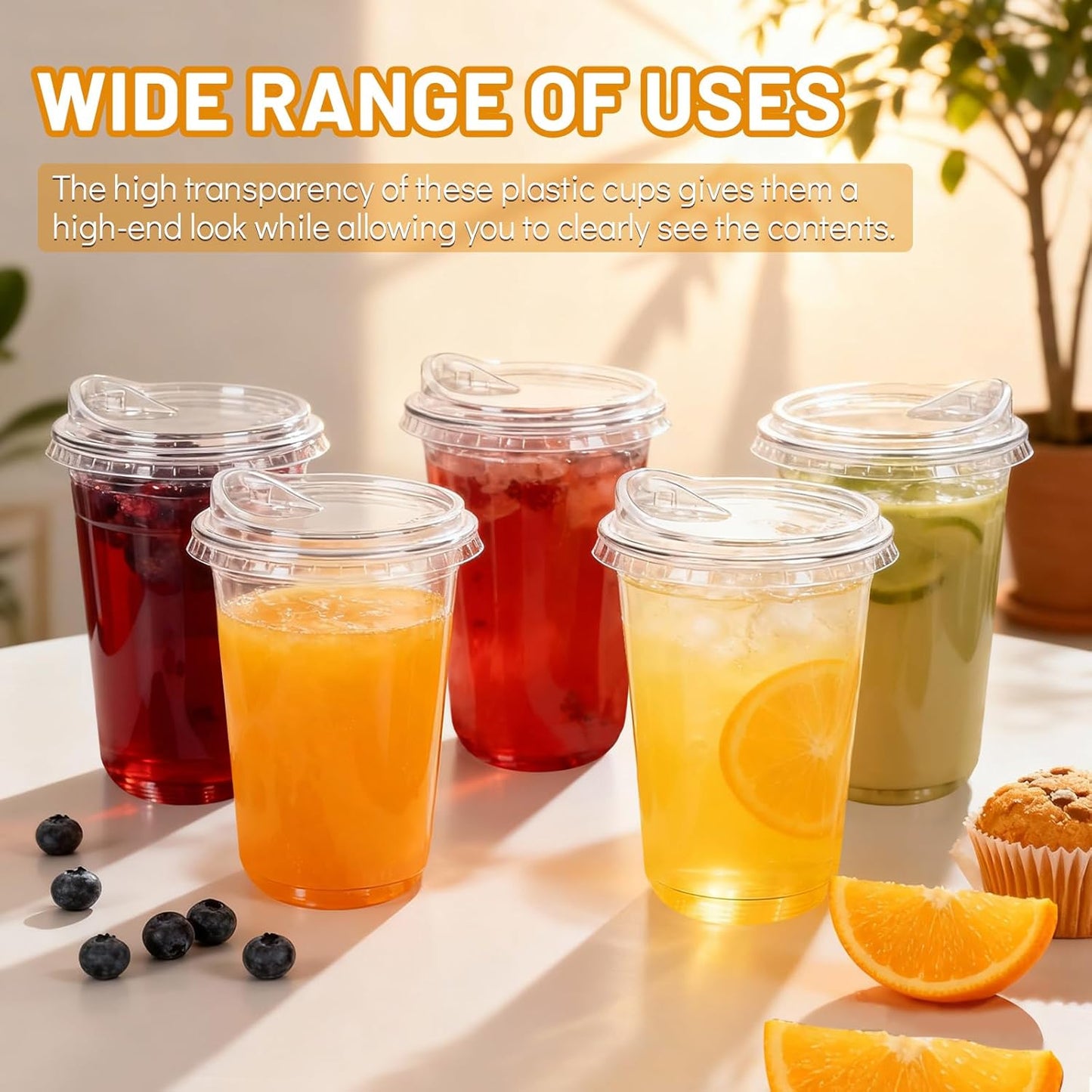 50 Set 16 oz Plastic Iced Coffee Cups with Strawless Sip Lids, Clear Rounded Bottom Plastic Cups with Lids, Disposable To Go Iced Coffee Cups with Lid for Coffee, Juice, Cold Drinks, Latte