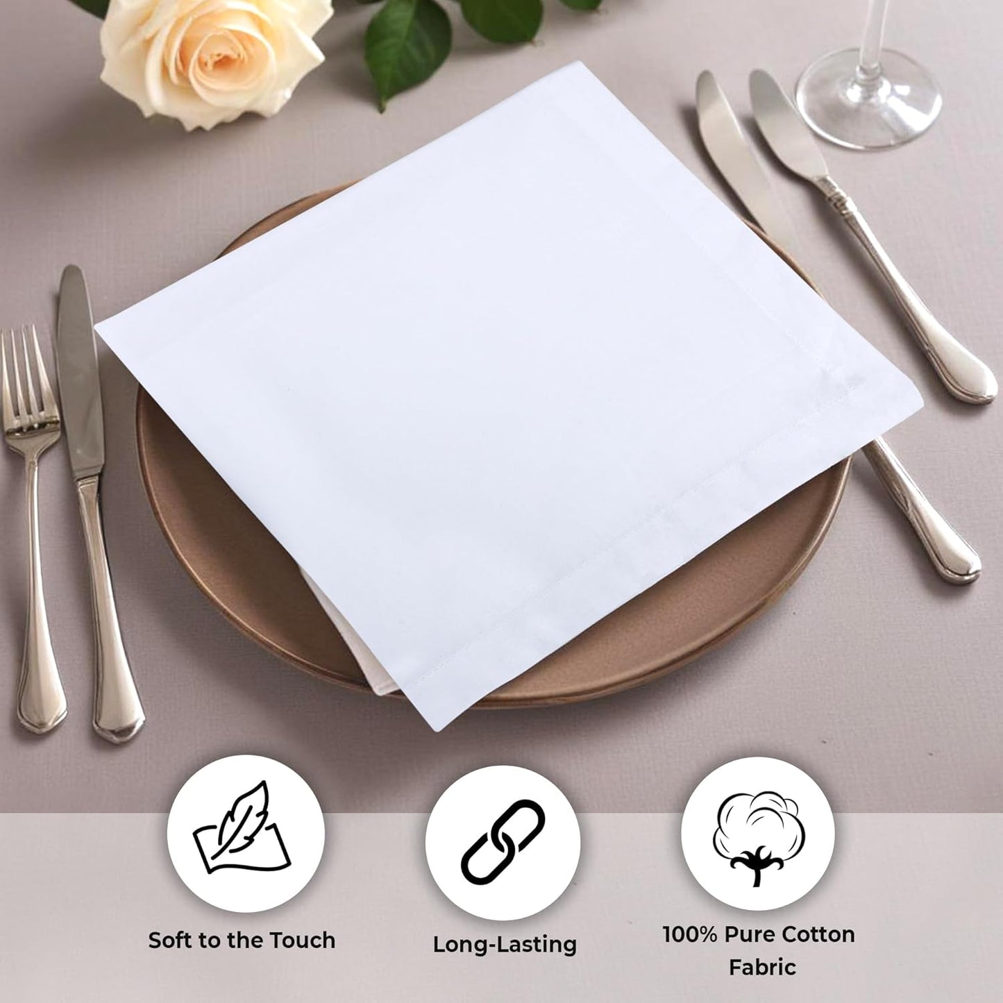 Urban Villa White Cloth Dinner Napkins Set of 12 20x20 inches 100% Cotton Highly Absorbent Washable Durable Reusable Ideal for Farmhouse Party Thanksgiving Fall Christmas Everyday Use Table Napkins