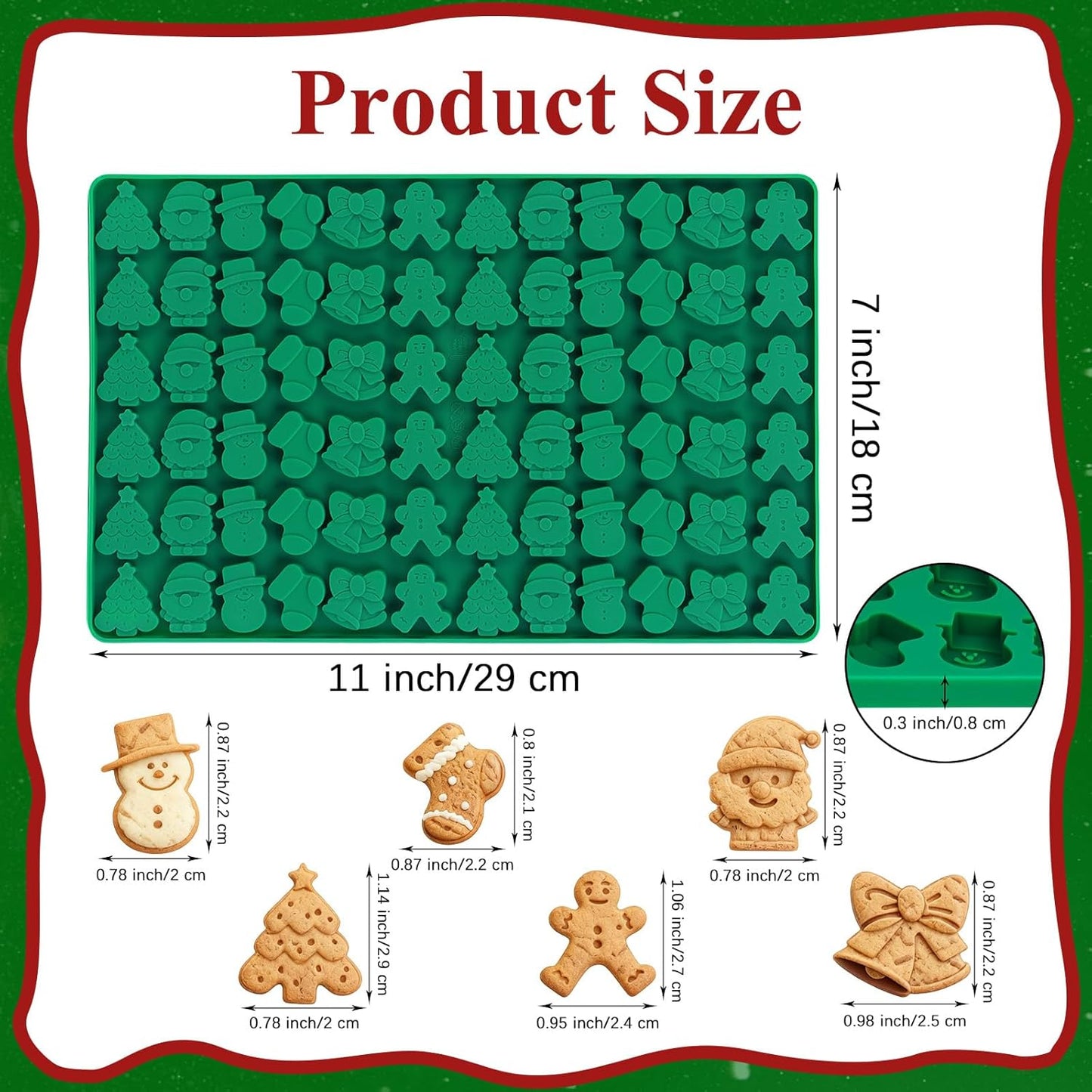 2 Pcs Christmas Silicone Molds, Christmas Tree Christmas Stocking Santa Claus Gingerbread Man Snowman Bell Molds, Xmas Non-stick Baking Mold for DIY Xmas Cake, Chocolate, Candy, Jelly, Gummy