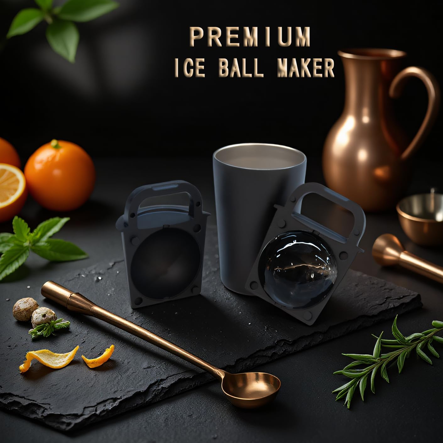 Clear Ice Cube Maker Tray – 2.5 Inch Large Round Ice Ball Mold, Stainless Steel & Silicone, Slow Melting Clear Sphere Ice for Whiskey, Cocktails, and Home Bar Use (Black-1 Pack)