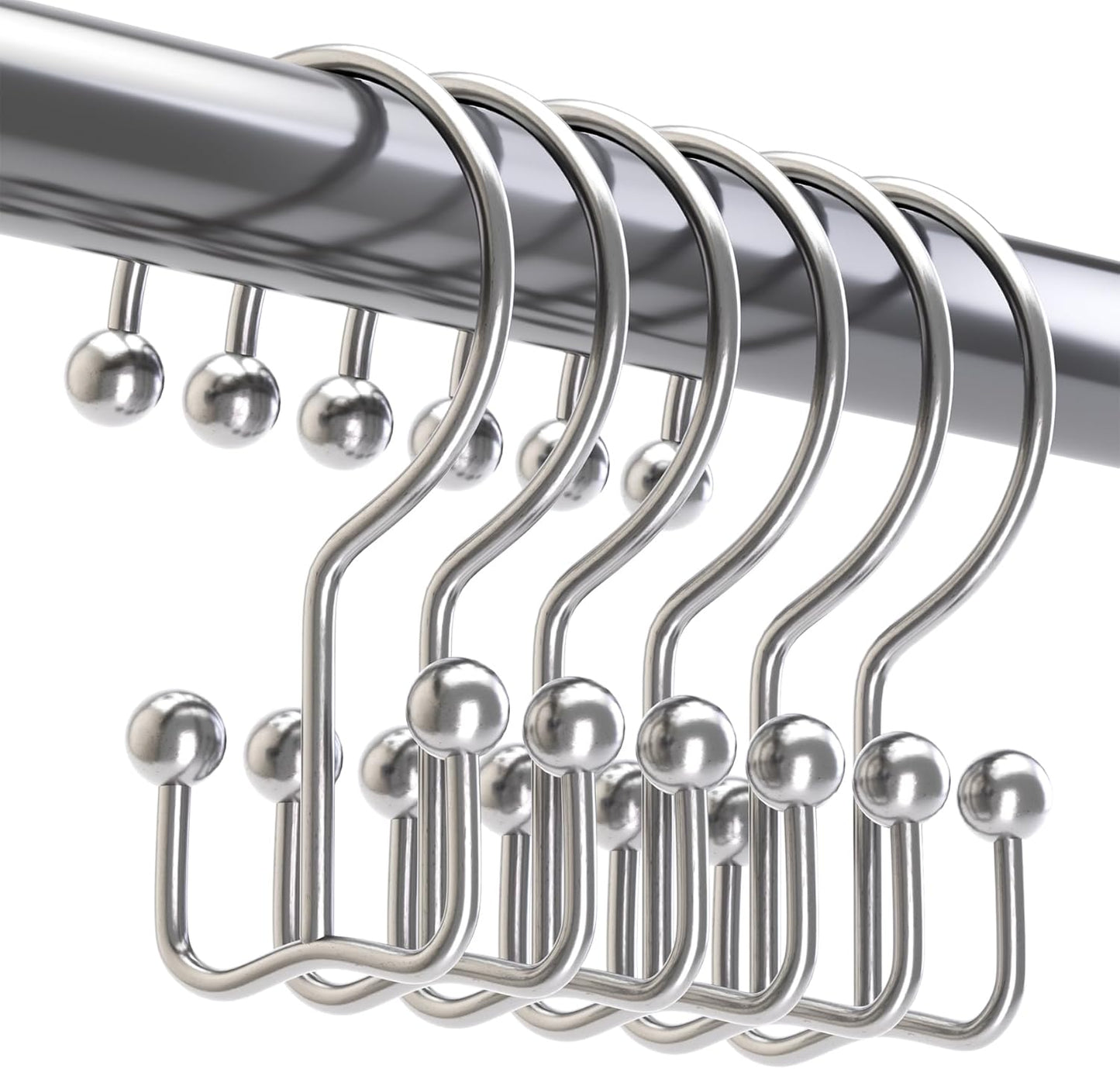 Titanker Shower Curtain Hooks Chrome, Minimalist Simple Double Glide Shower Curtain Rings, Rust Proof Metal Shower Hooks Rings for Bathroom Shower Rods Curtains, Set of 12 Hooks