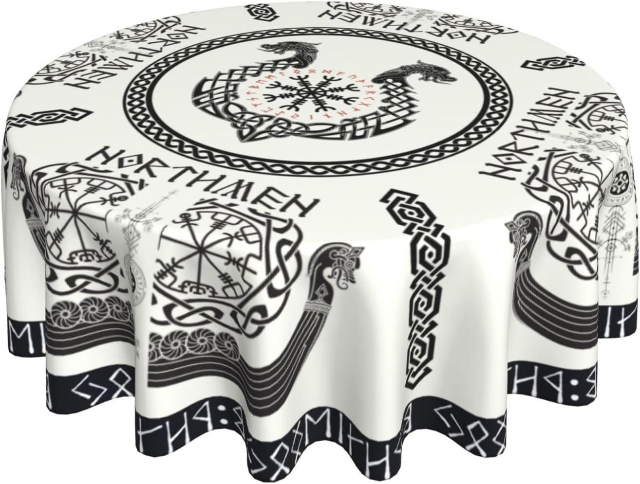 Norse Viking Tablecloth, Nordic Mythology Ancient Mythical Viking Ethnic Style Mythical Animal Water Resisitant Table Cover for Dining Kitchen Living Room Home Party Holiday Decor 60 inch Round