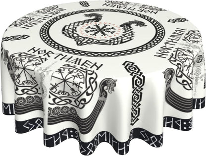 Norse Viking Tablecloth, Nordic Mythology Ancient Mythical Viking Ethnic Style Mythical Animal Water Resisitant Table Cover for Dining Kitchen Living Room Home Party Holiday Decor 60 inch Round