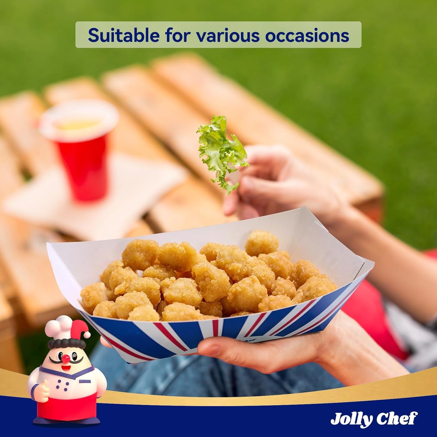 JOLLY CHEF 3 LB Paper Food Trays, 250 Pack Paper Food Boats Disposable Serving Boats,Food Holder Trays for Snacks French Fries Nachos Hot Dog Tacos BBQ Party