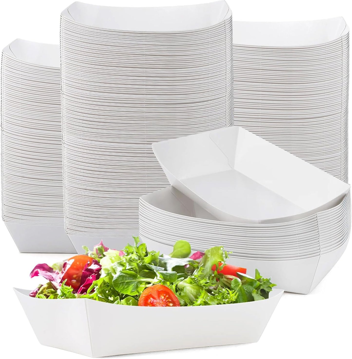120 Pcs Paper Food Boat Trays, 2 LB Heavy Duty Paper Boats, White Kraft Food Serving Boat Tray, Disposable Nacho Tray for Snack Hot Dog BBQ Dessert Salad Taco, Water & Grease Resistant, White