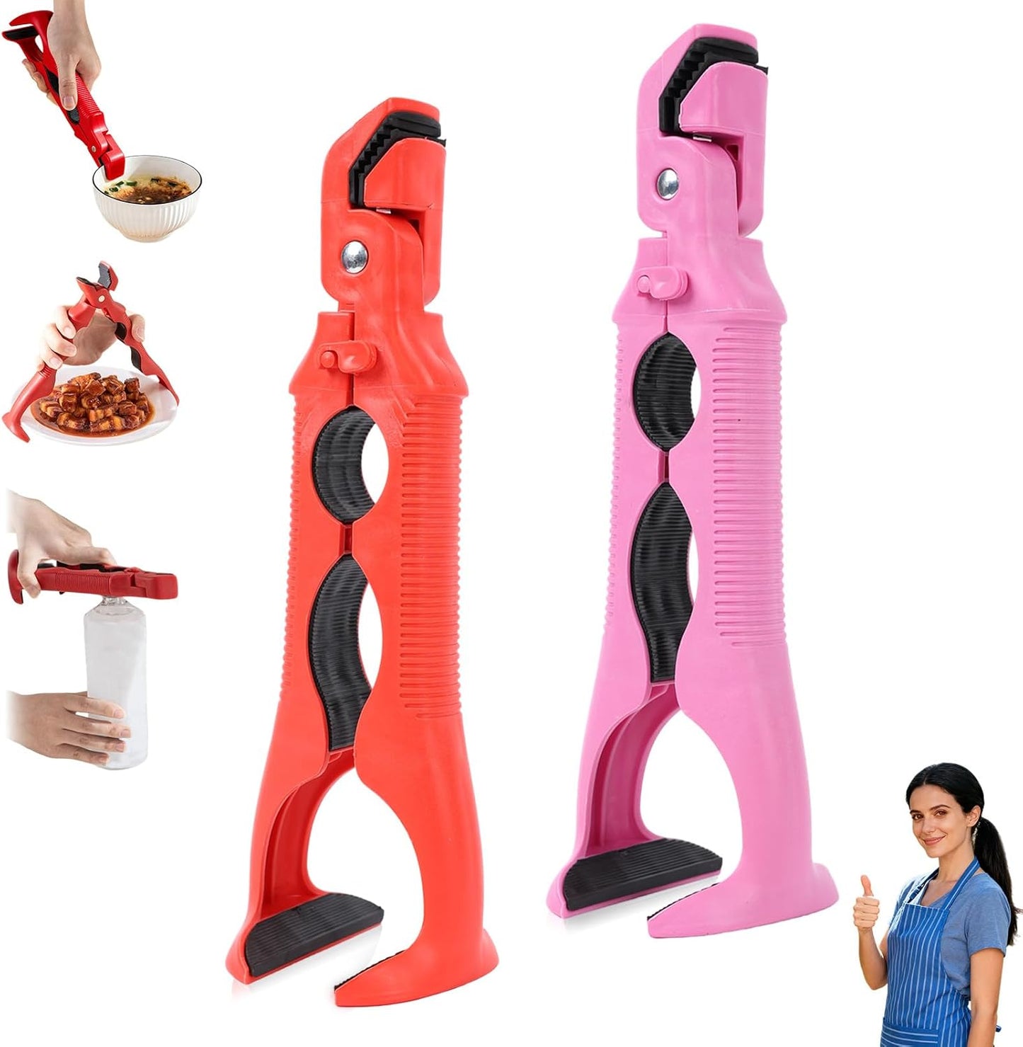 3-in-1 Hot Plate Gripper, Anti Scald Plate Gripper, Multi-Angle Anti-Scald Bowl Holder Clip & Hot Plate Grabber Tool with Lock, Kitchen Utensil For Bowls Pans Dishes (2PCS)