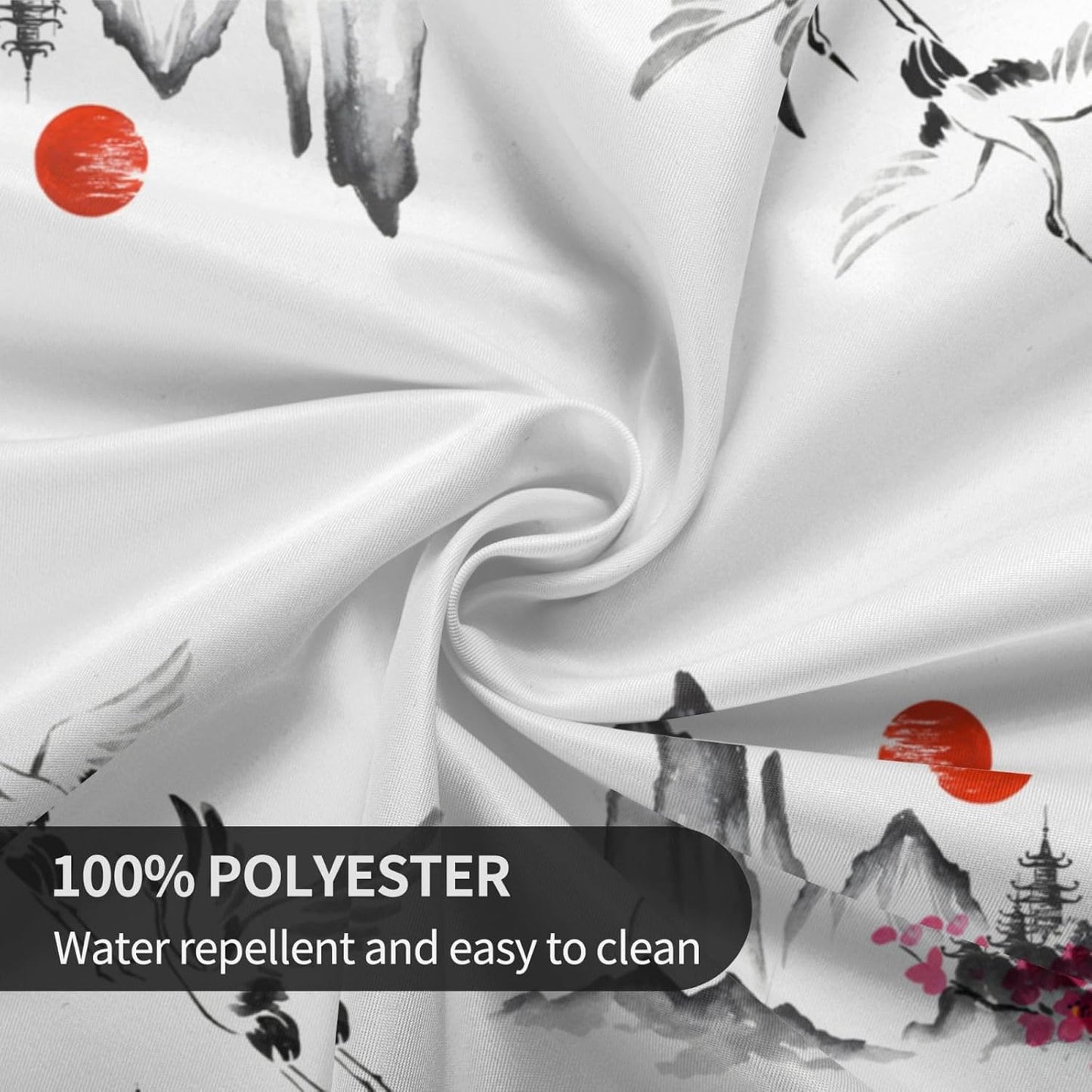 Japanese Tablecloth, Traditional Vintage Landscape Oriental Crane Temple Chinoiserie Water Resisitant Wipeable Table Cover for Dining Kitchen Living Room Home Party Holiday Decor 70 inch Round