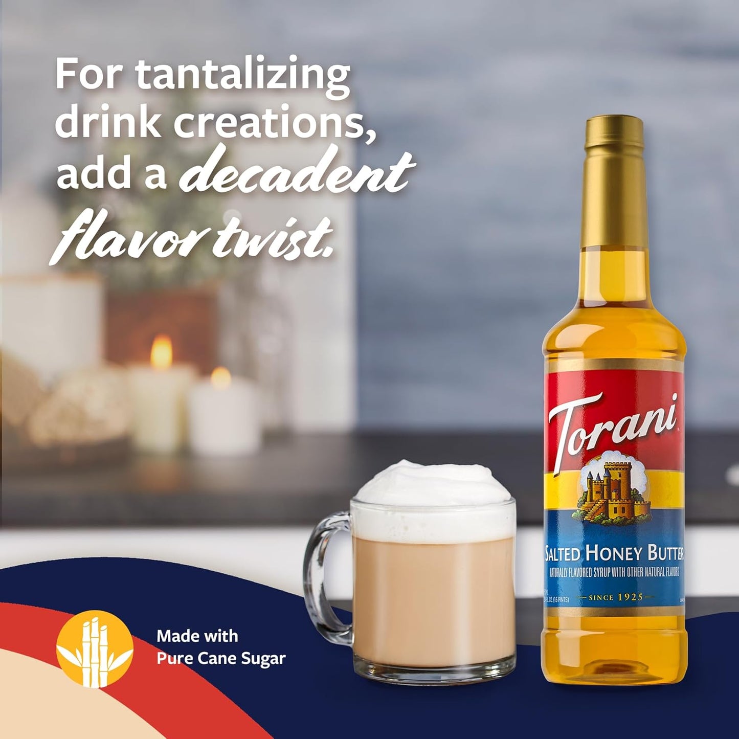 Torani Coffee Syrup, Salted Honey Butter Syrup, Flavoring for Drinks and Desserts, Pump Included, 25.4 Fl Oz