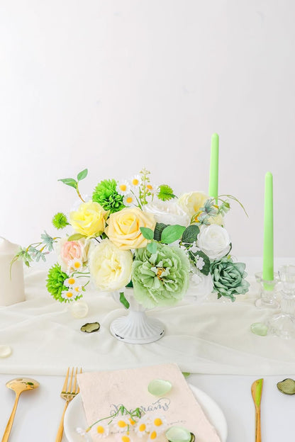 Artificial Flowers, White Green Fake Silk Flower, Silk Flowers with Stems, Wedding Cake Flowers for DIY Wedding Bridal Bouquets Centerpieces Decor