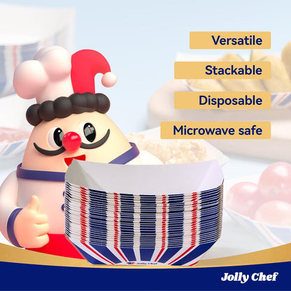 JOLLY CHEF 3 LB Paper Food Trays, 250 Pack Paper Food Boats Disposable Serving Boats,Food Holder Trays for Snacks French Fries Nachos Hot Dog Tacos BBQ Party