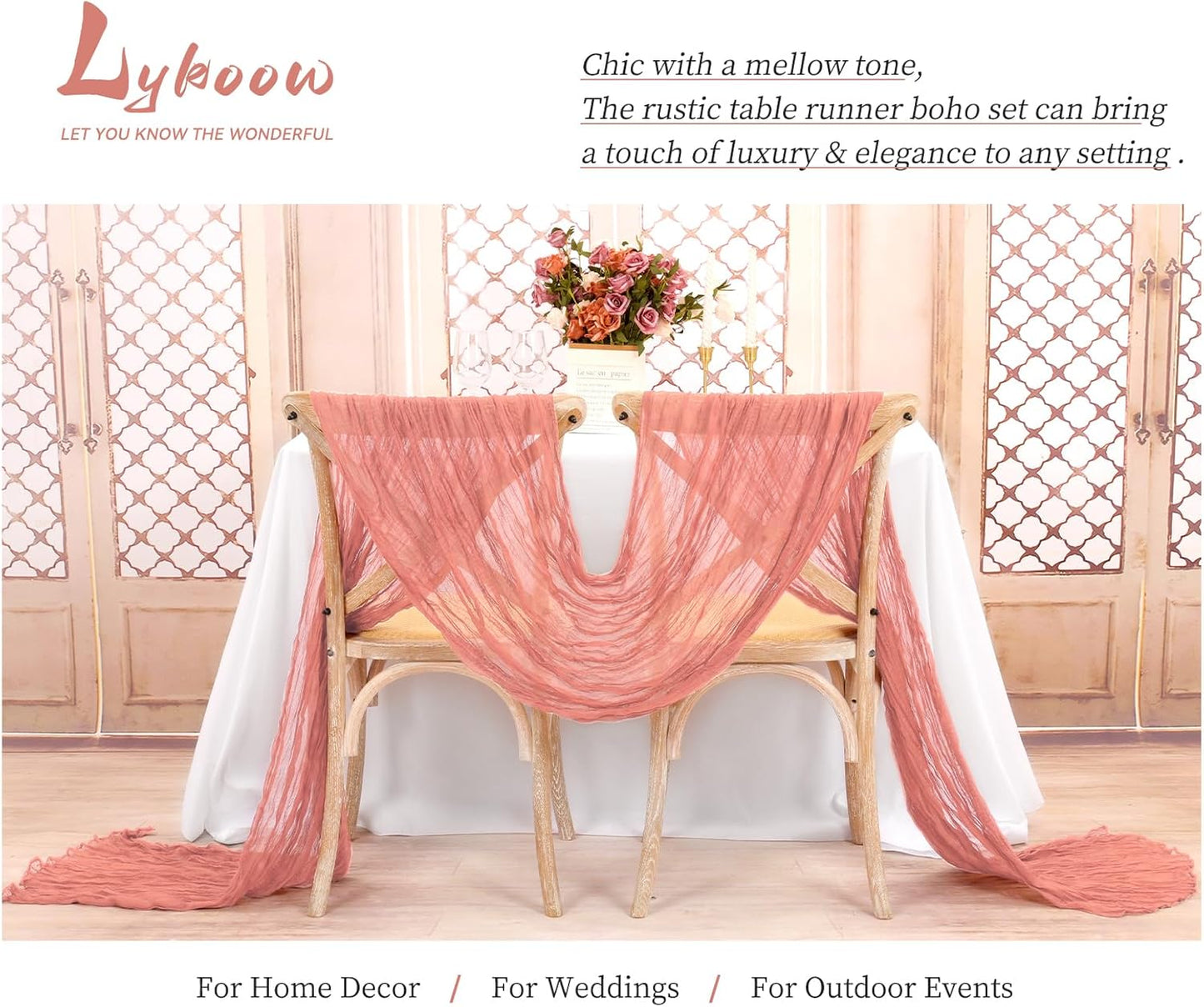 15 Packs Cheesecloth Table Runner - Peach Coral, 10 Ft Rustic Gauze Boho Wedding Table Runner Decoration for Wedding Party Bridal Shower, 21.5x120in