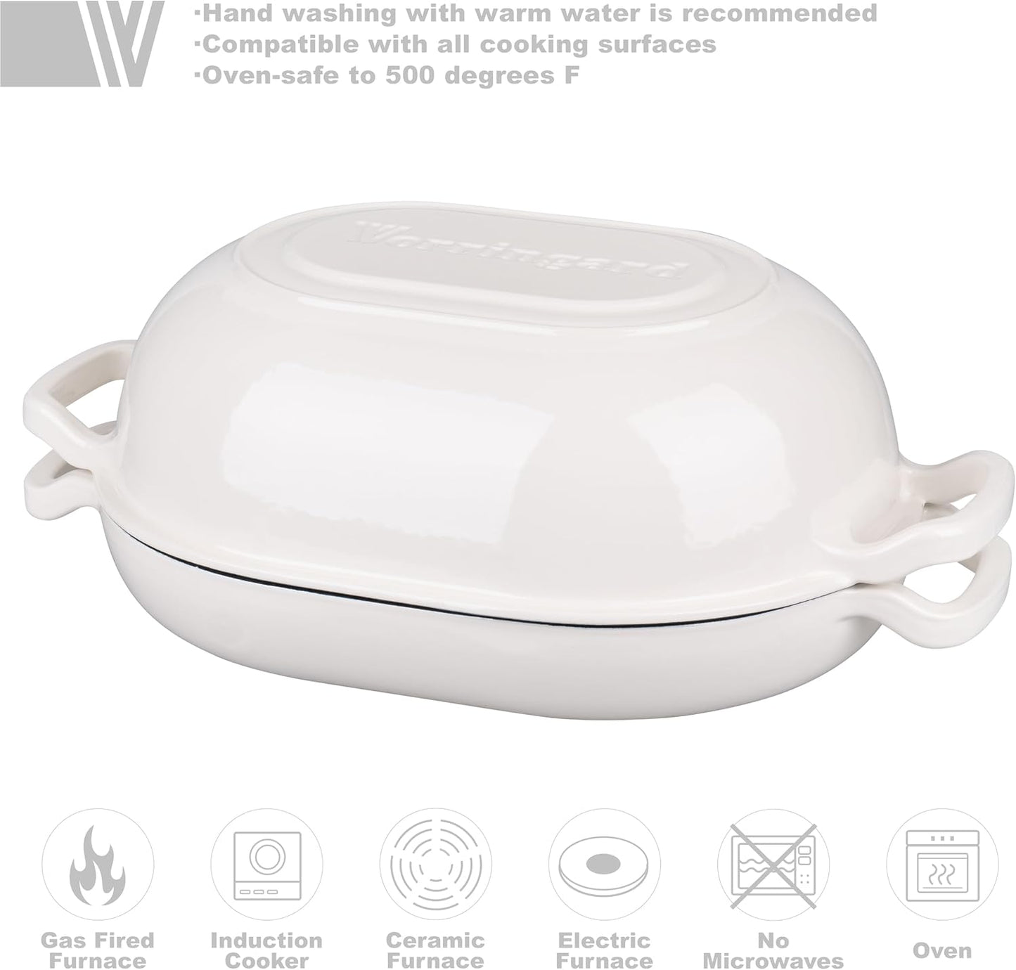 Enameled Cast Iron Sourdough Bread Oven, Dutch Oven, Loaf Cast Iron Bread Pan for Homemade Bread Baking, Meatloaf Pan with Lid, 7QT, White