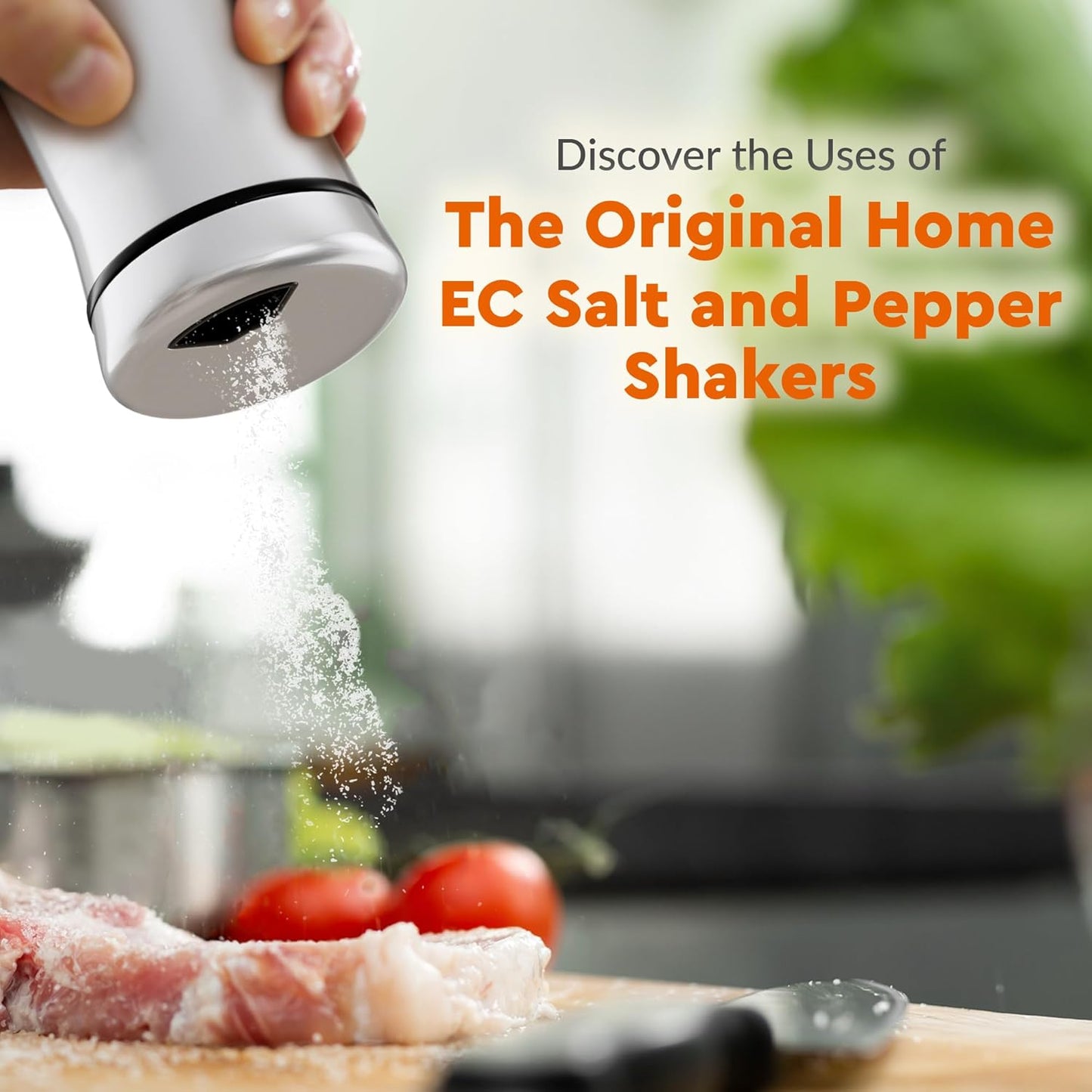 HOME EC Original Glass Salt shaker or Pepper Shaker with Adjustable Pour Holes - Stainless Steel Encased - For salts, ground peppercorns and spices - Great For Farmhouse or RV Camping