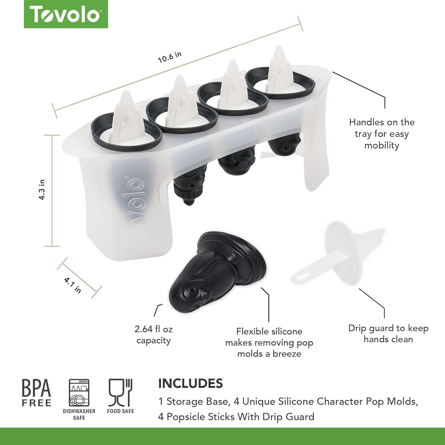 Tovolo Silicone Popsicle Molds with Sticks (Penguin) - Ice Pop Molds with 4 Cavities for Homemade Flavored Ice Pops & Frozen Snacks - Popsicle Maker with Drip-Guards, Dishwasher Safe & BPA-Free