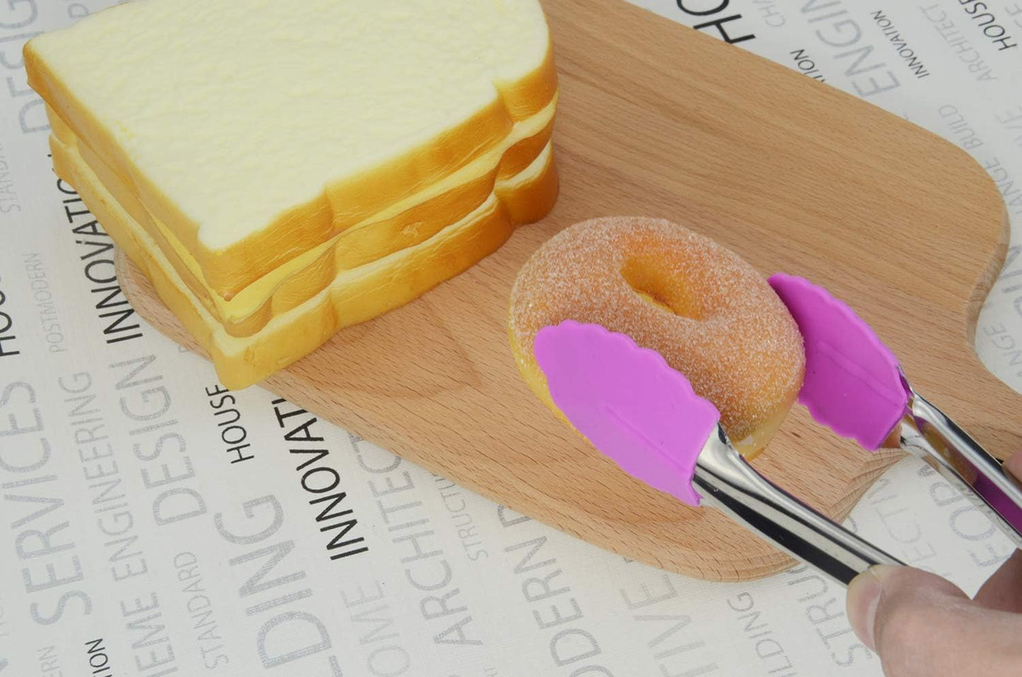 7-Inch Stainless Steel Tongs with Silicone Tips Locking Metal Food Tongs, Set of 3 (Purple)