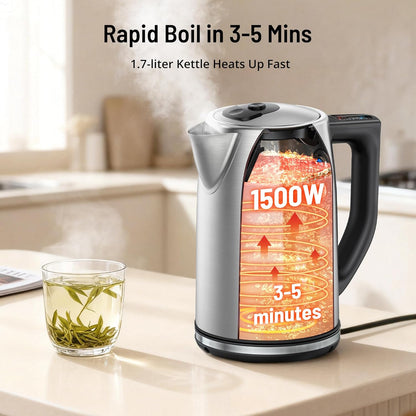 Electric Kettle Temperature Control, 1.7L Stainless Steel Tea Kettle, BPA-Free Hot Water Boiler with LED Light,1500 Watts for Fast Heat Up, Auto Shut-Off, Boil-Dry Protection, Keeping Warm