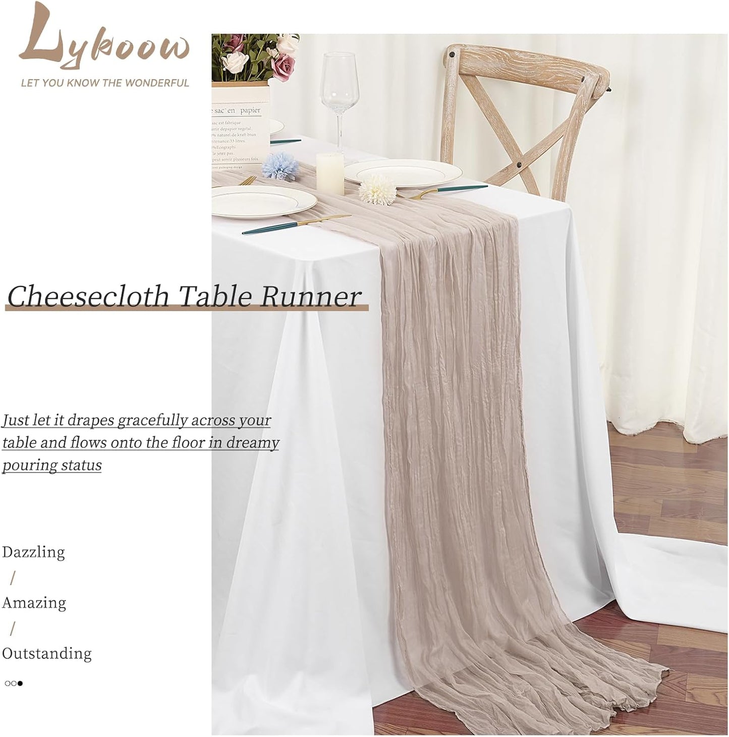 15 Packs Cheesecloth Table Runner - Grey, 10 Ft Brown Grey Rustic Gauze Boho Wedding Table Runner Decoration, 21.5x120in