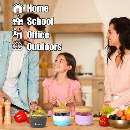 Tronco 24 oz Glass Container with Bamboo Lids, Food Storage Bowls for Soup, Stew & Overnight Oats, Meal Prep, Glass Lunch Bowl Container 100% Leak & Spill Proof, Airtight, BPA-Free- Ideal Gifts