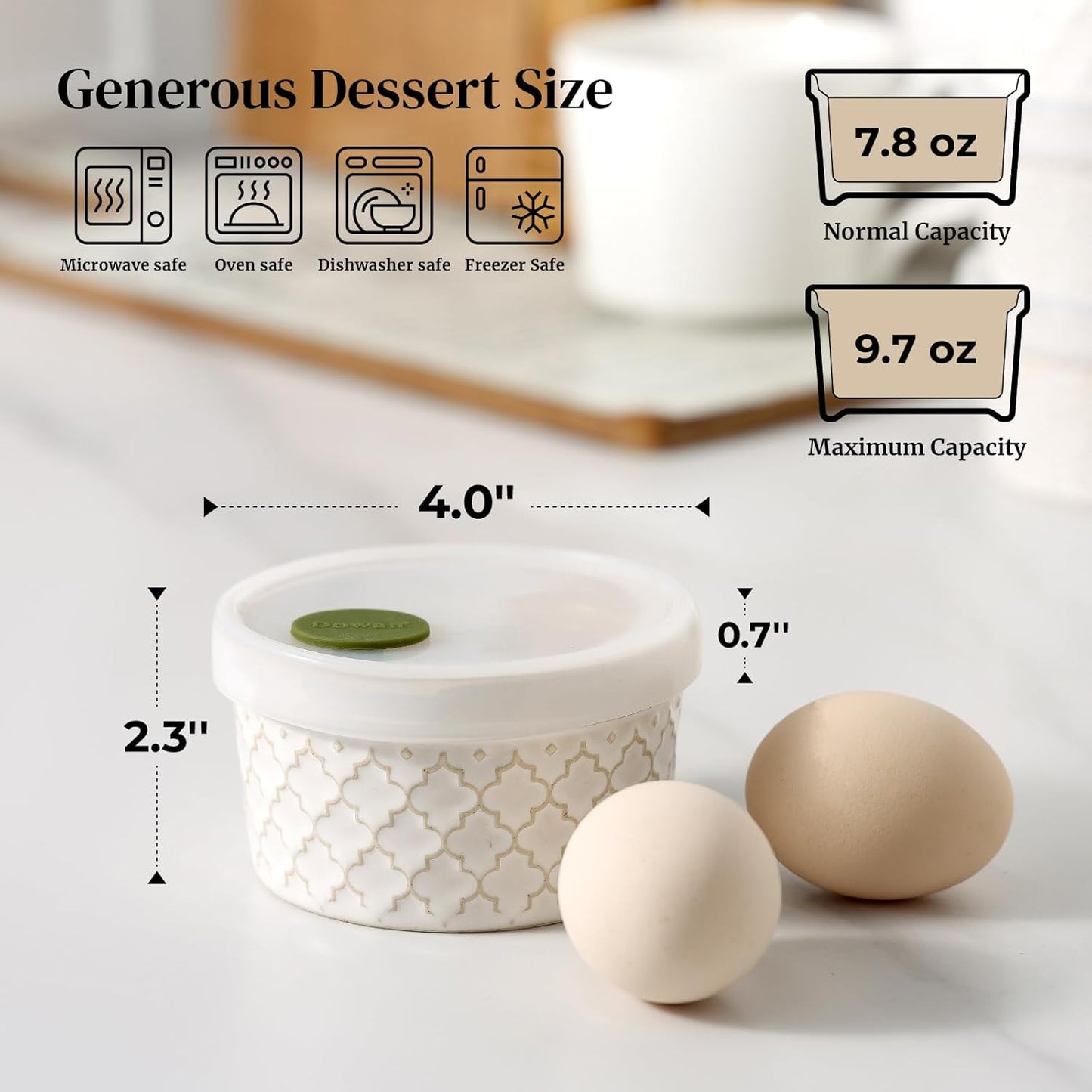DOWAN Ramekins Oven Safe with Lids 8 oz, Charcuterie Boards Bowls Set for Creme Brulee, Souffle, Dipping Sauces, Custard Cups Ceramic Food Storage Containers, Set of 6, Beige