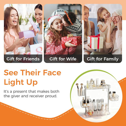 Rotating Makeup Vanity Organizer, Bathroom Countertop Cosmetic Skin Care Storage,Cosmetic Display Case with Brush Holder,for Skincare Perfume Cosmetics,Detachable Hanging Trays & Hooks