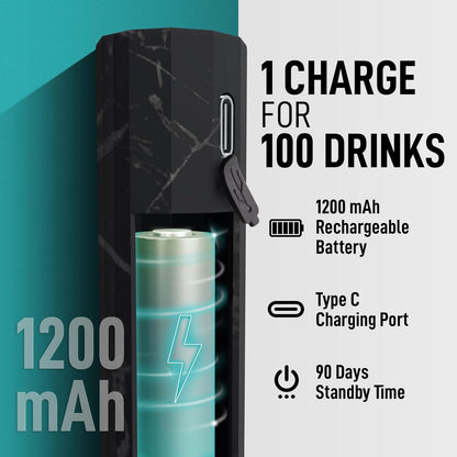 Zulay Froth N Go Milk Frother – Rechargeable 3-in-1 Handheld Frother Wand with Travel Case & USB-C Charger – Single, Double & Egg Whisk for Latte, Cappuccino, Matcha, Protein Shakes – Black Marble