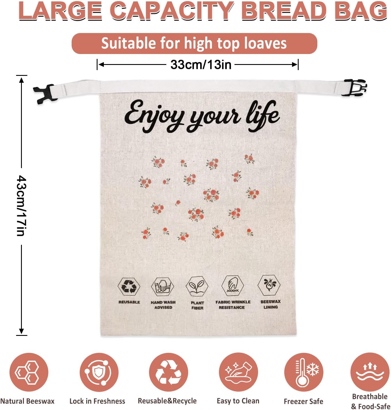 Reusable Beeswax Bread Bags - Large Food Storage for Homemade Loaf & Sourdough - Freezer Safe Eco-Friendly Wraps to Keep Fresh, Paper Bag Alternative, Cloth Box Organizer (13x17in, 2 Pack)